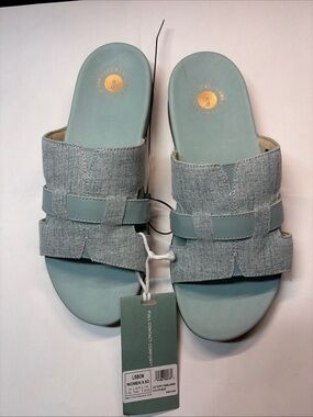 Revitalign Orthotic Linen & Leather Slide Sandals Size 9.5D